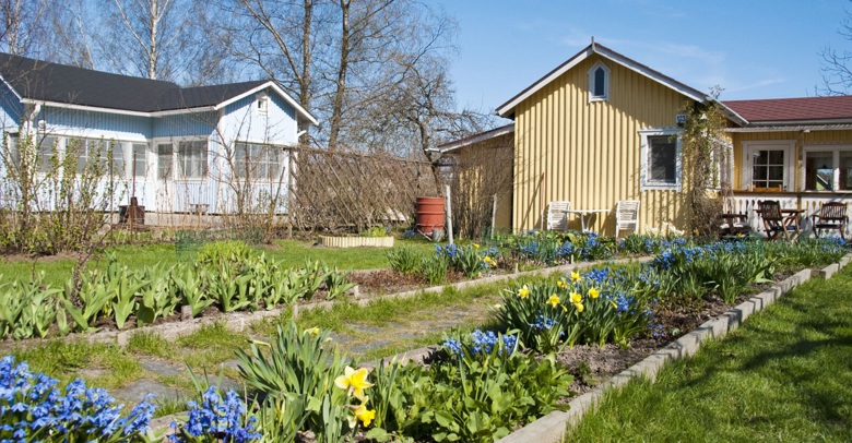 A flower bed in the yard of the transplanted garden plot.